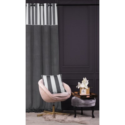 Zasłona welwetowa CHIC STRIPE 140x270 na przelotkach szara