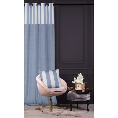 Zasłona welwetowa CHIC STRIPE 140x270 na przelotkach błękitna