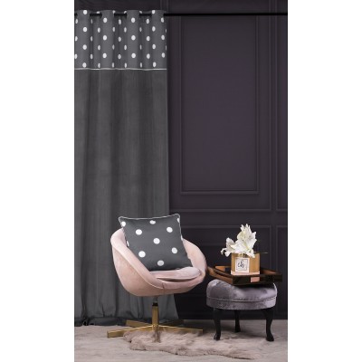 Zasłona welwetowa CHIC DOTS 140x270 na przelotkach szara